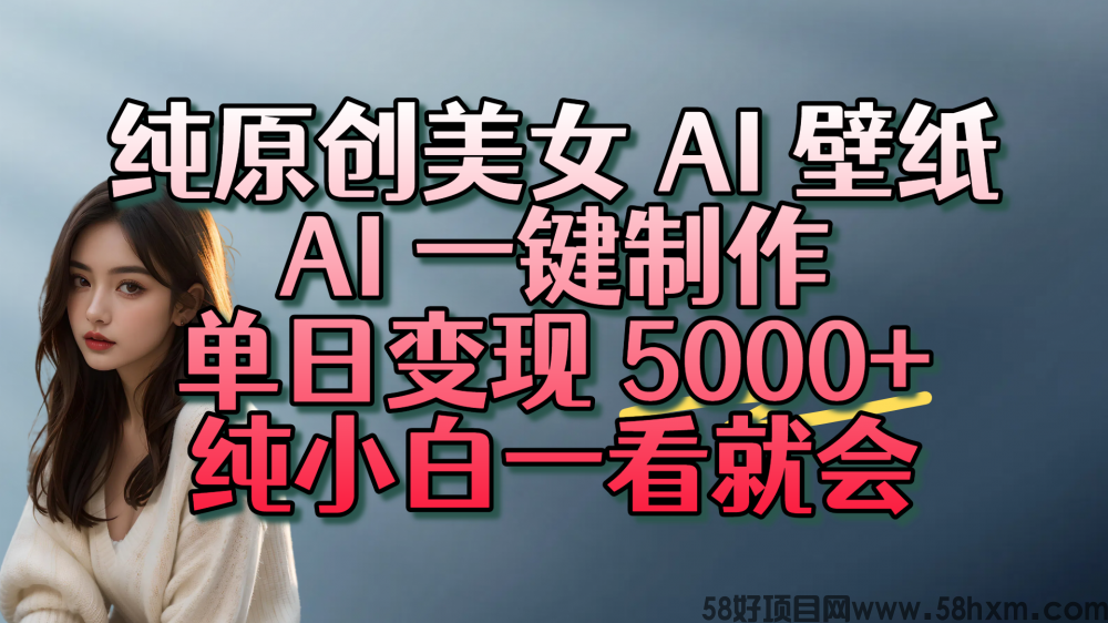 纯原创美女 AI 壁纸玩法，AI 一键制作，单日变现 5000+，纯小白一看就会